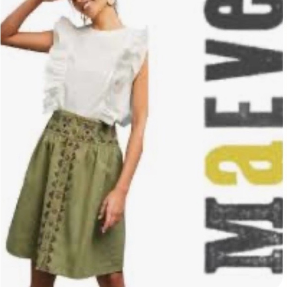 Maeve by Anthropologie Olive Green Embroidered Button-Front Skirt Size 6 - Picture 7 of 7